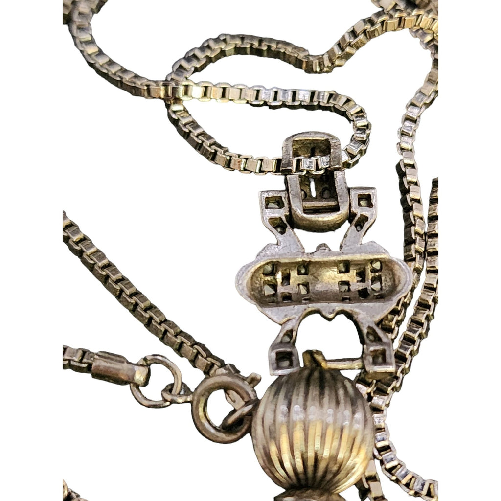 Vintage Unique Art Deco Glass Cab Paste Tassel Necklace (A4049)