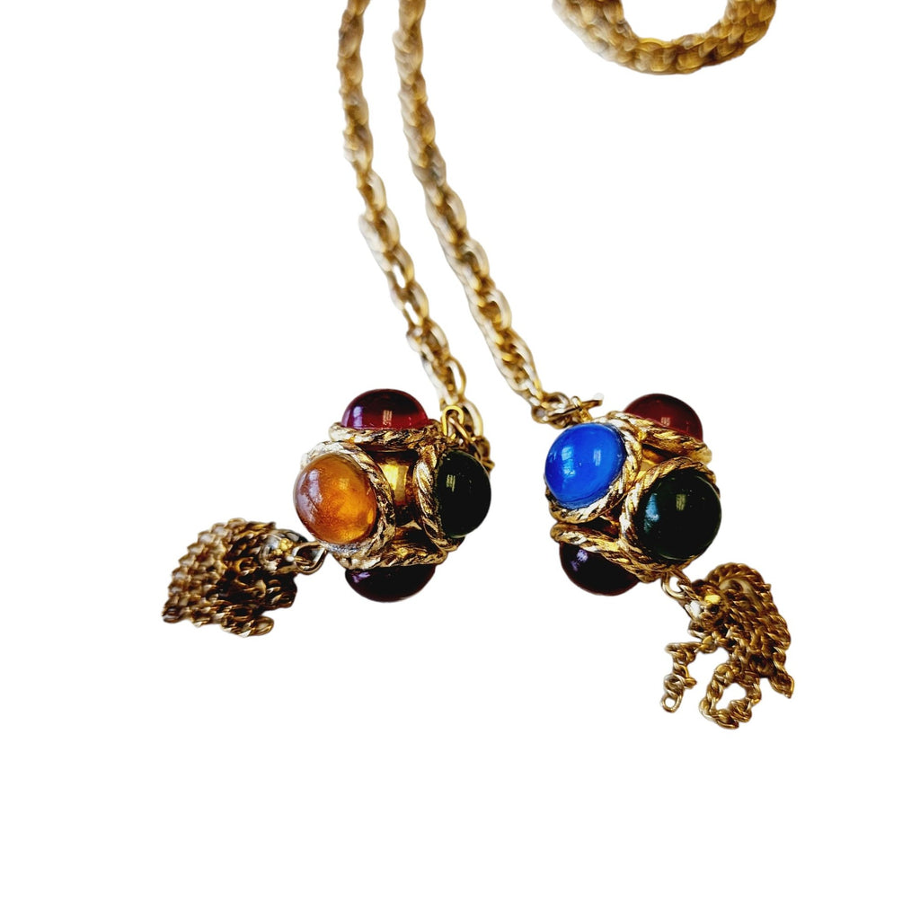 Vintage 80s Acrylic Jeweled Lariat Necklace (A2241)