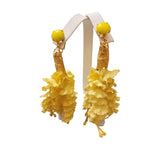 Vintage Fabric Lei & Glass Top Clip Earrings (A3537)