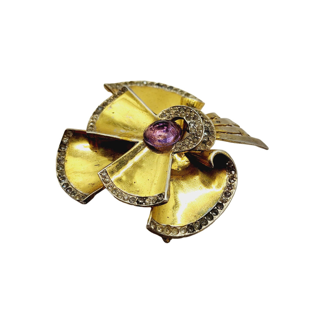 Vintage Signed Corocraft Sterling Gold Vermeil Deco Design Brooch (A499)