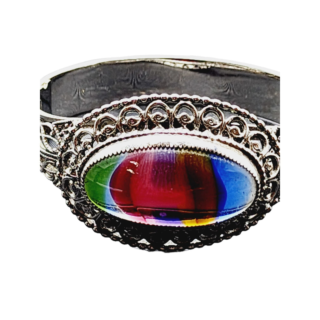 Vintage Signed Whiting & Davis Rainbow Glass Hinged Bangle Bracelet (A2270)