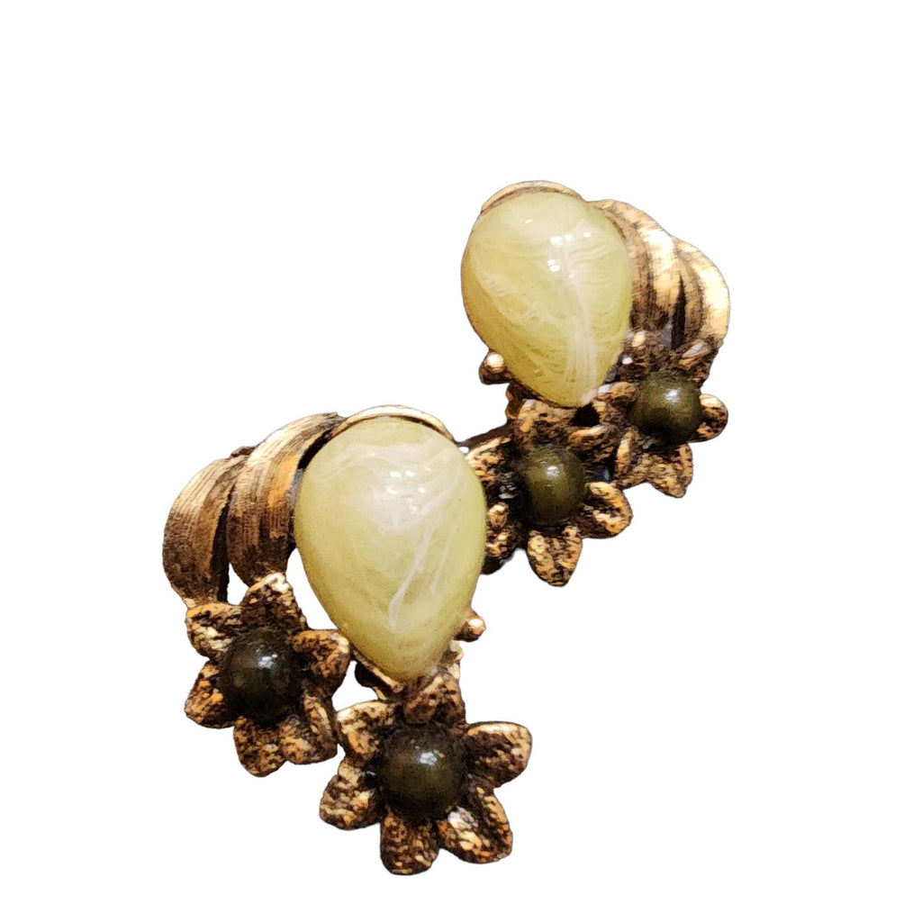 Vintage Signed Selini Acrylic Clip Earrings (A1974)