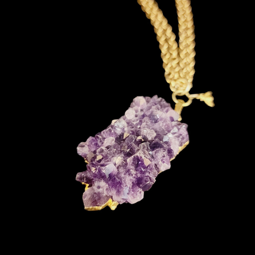 Vintage Amethyst Druzy Necklace Signed with Bee Charm (A4063)