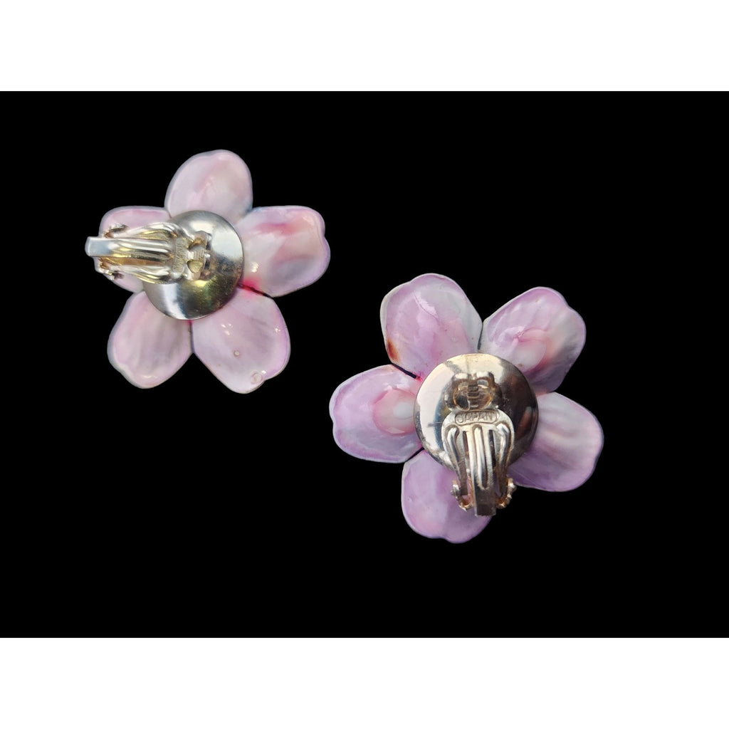 Vintage Japan Flower Clip Earrings (A4087)