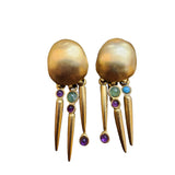 Vintage Signed Lazuli Gold Tone Pierced Earrings (A1834)