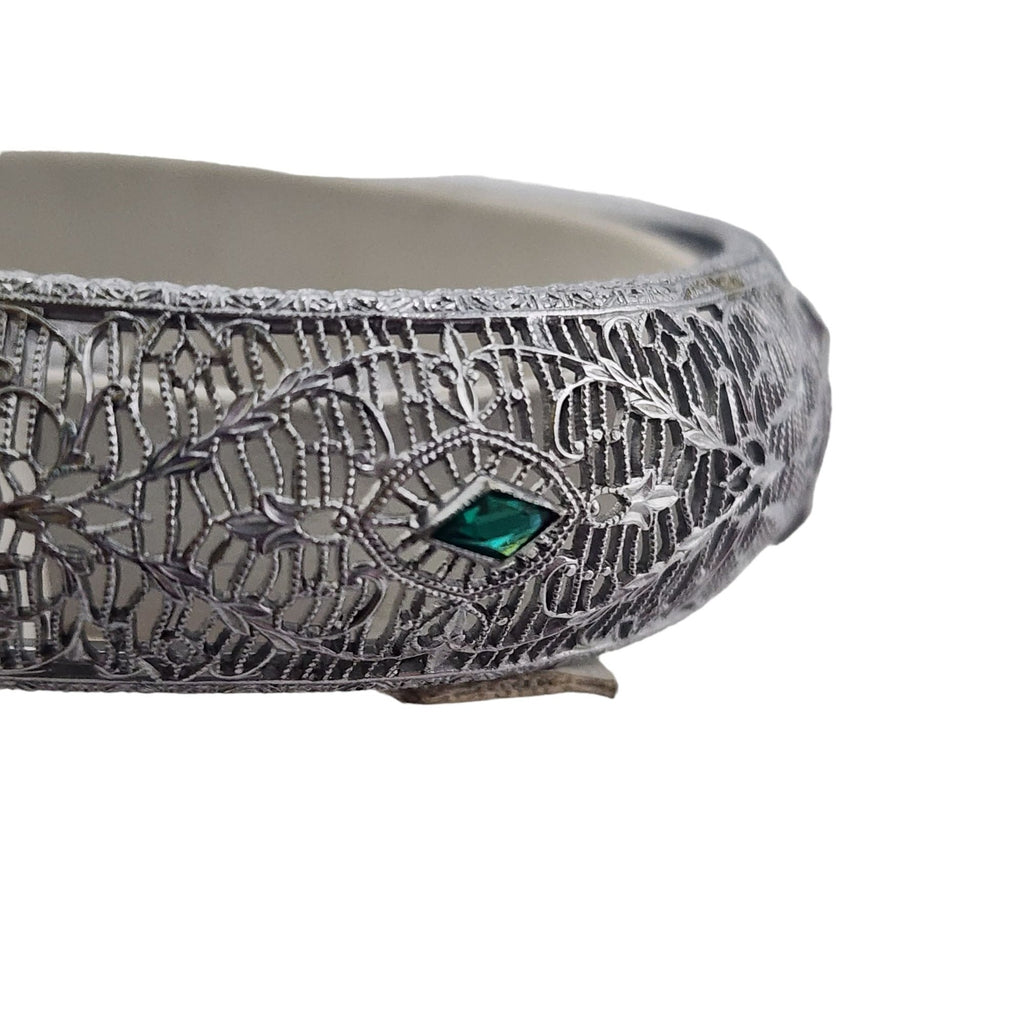 Antique Signed Edwardian Filigree Glass Bangle Bracelet (A3790)