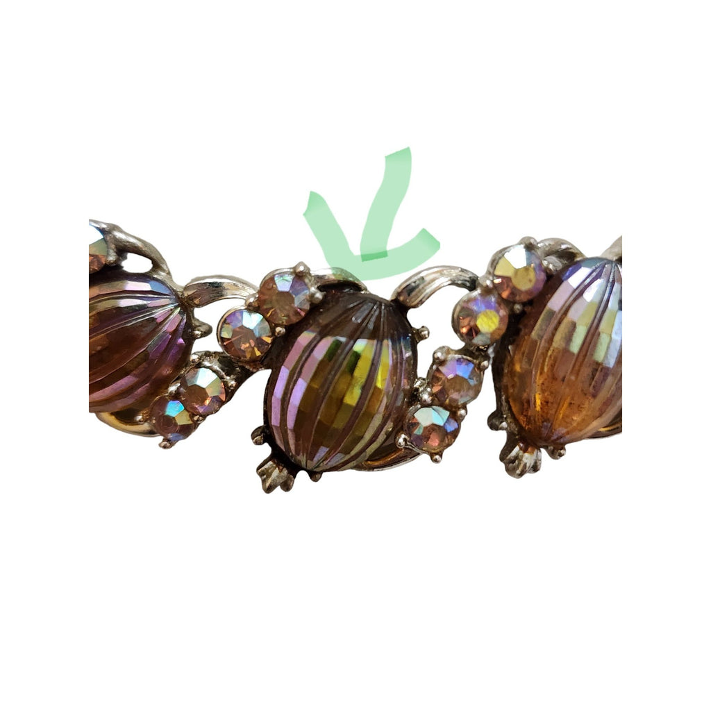 Vintage Signed Coro Rare Ab Glass Melon Rhinestone Parure (A3908)