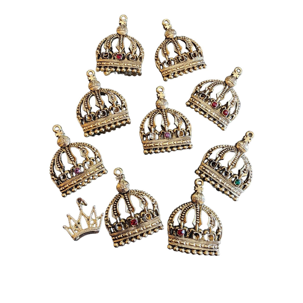 Vintage Crown Charms That Need Stones Lot of 9 (A1777)