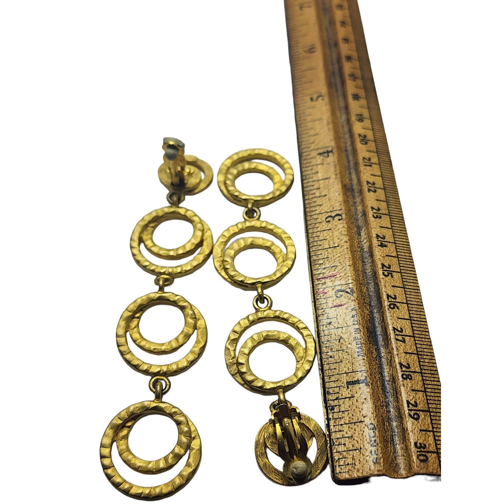 Vintage Givenchy Paris Matte Gold Textured Long Shoulder Duster Earrings (A2203)