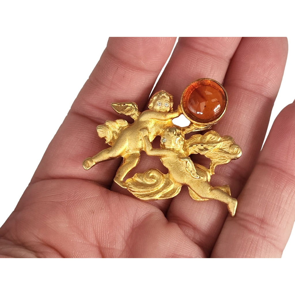 Vintage Signed LS Cherub Brooch (A603)