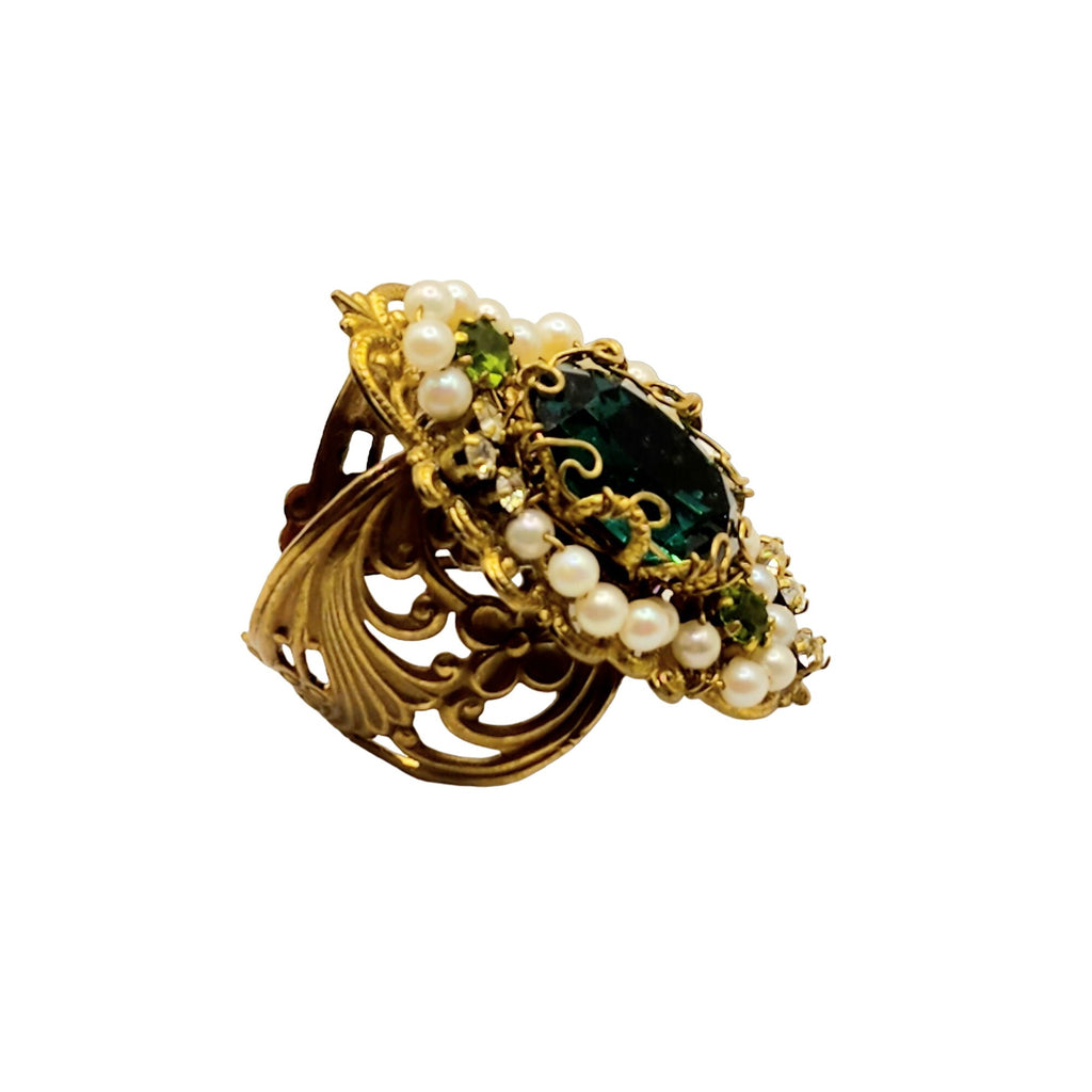 Vintage Signed Holman Hand Wired Rhinestone Adjustable Ring (A554)
