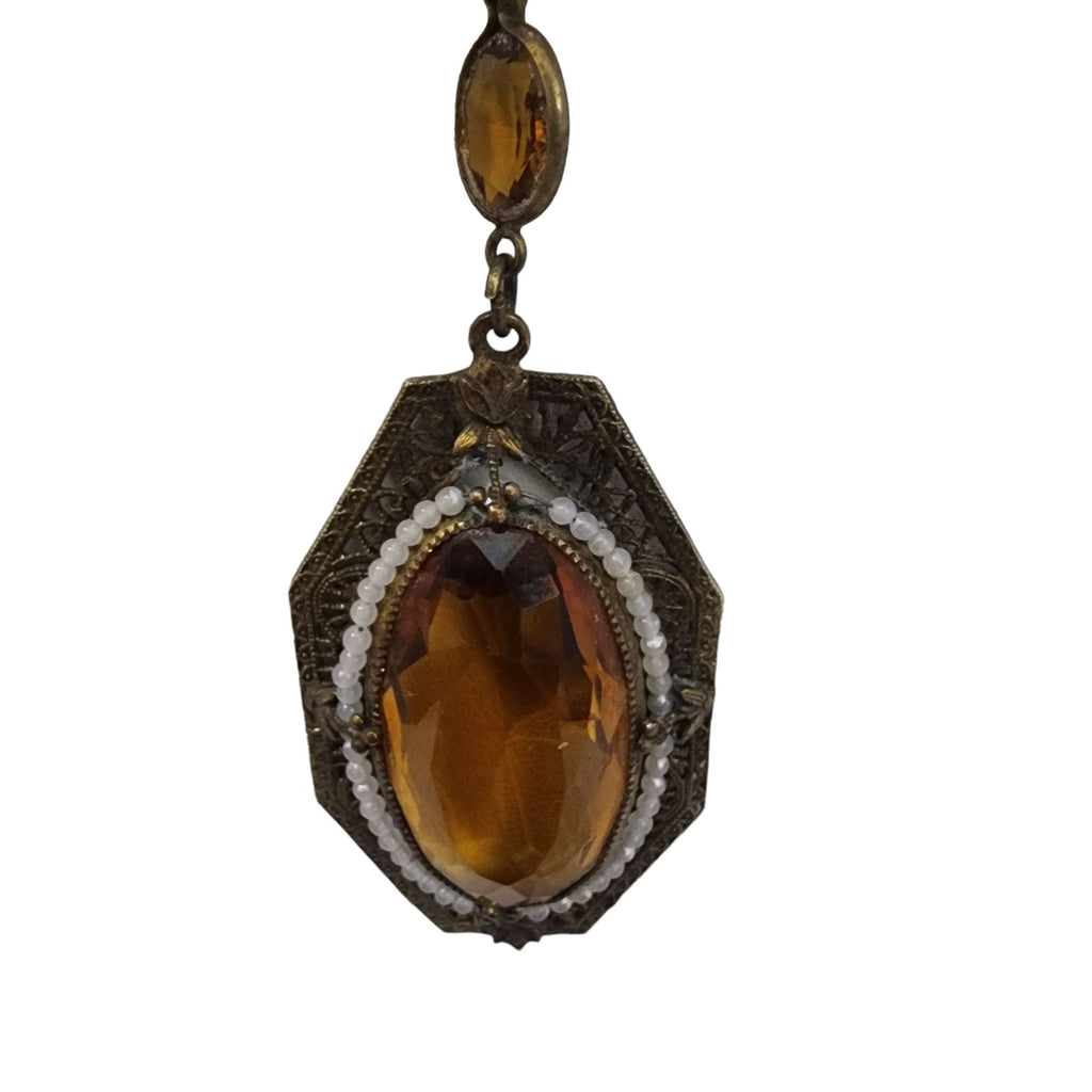 Vintage Unsigned Czech Glass Pendant Necklace (A4524)
