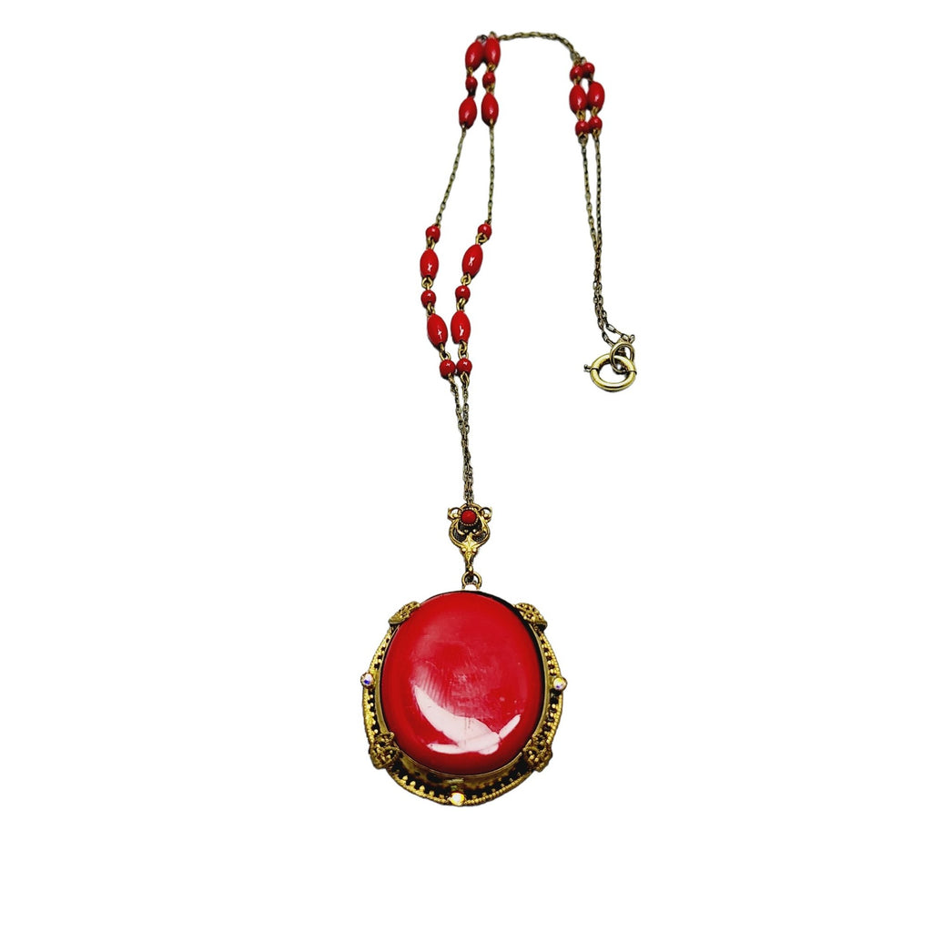 Vintage Czech Glass Pendant Necklace (A1074)