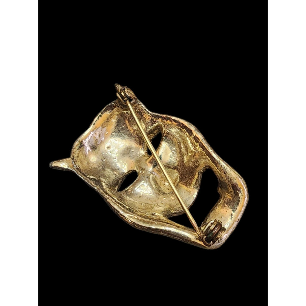 Fabulous Vintage Unsigned Blingy Mask Face Brooch (A4720)