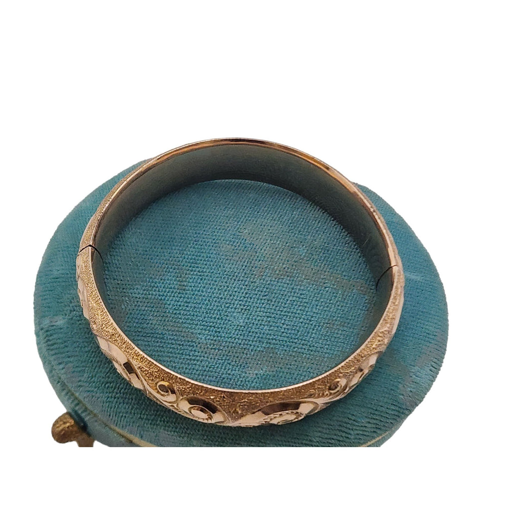 Antique Highly Detailed All Over Designed GF Bangle Bracelet Marked AAGCO 1/10