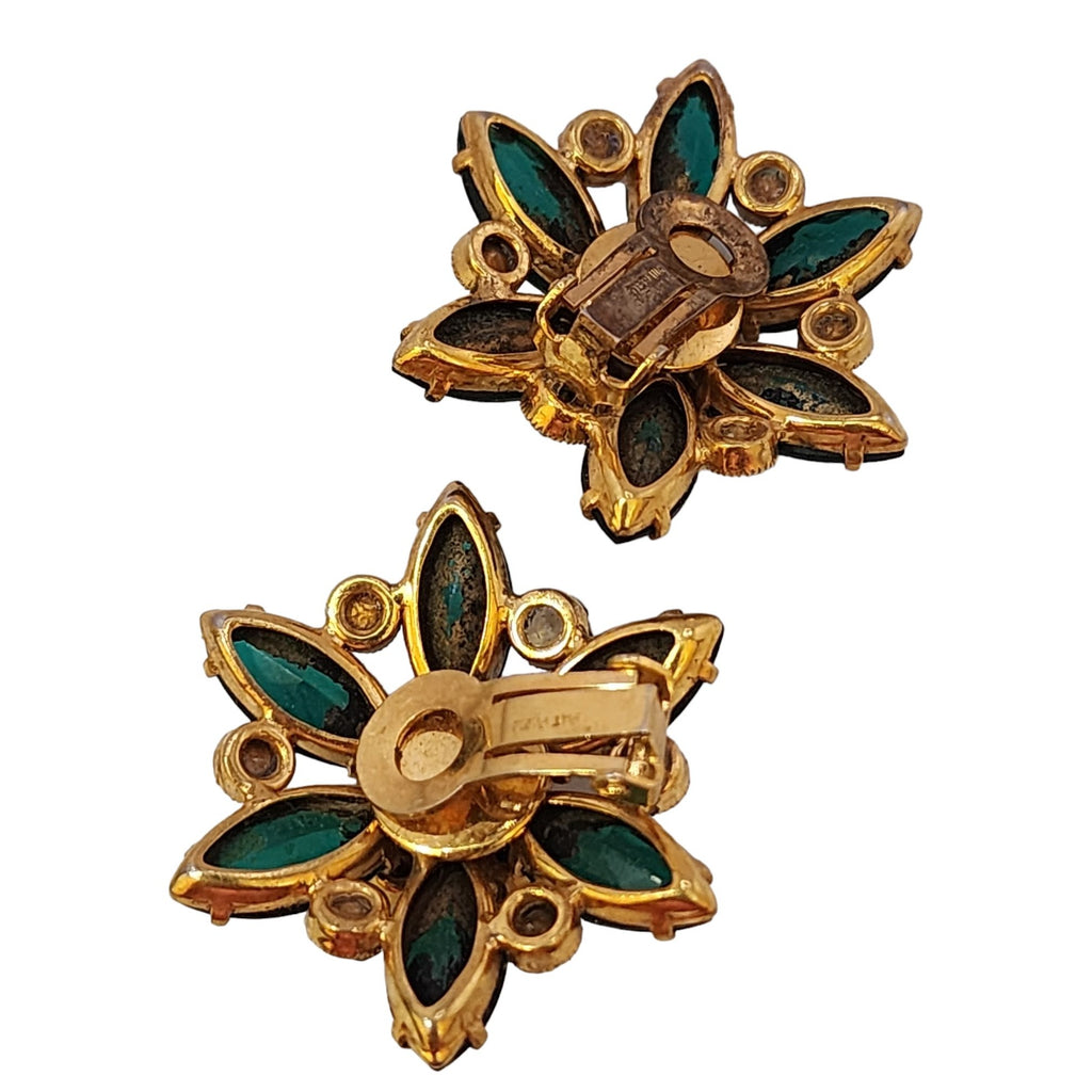 Vintage Signed Pat Pend Rhinestone Clip Earrings (A3646)