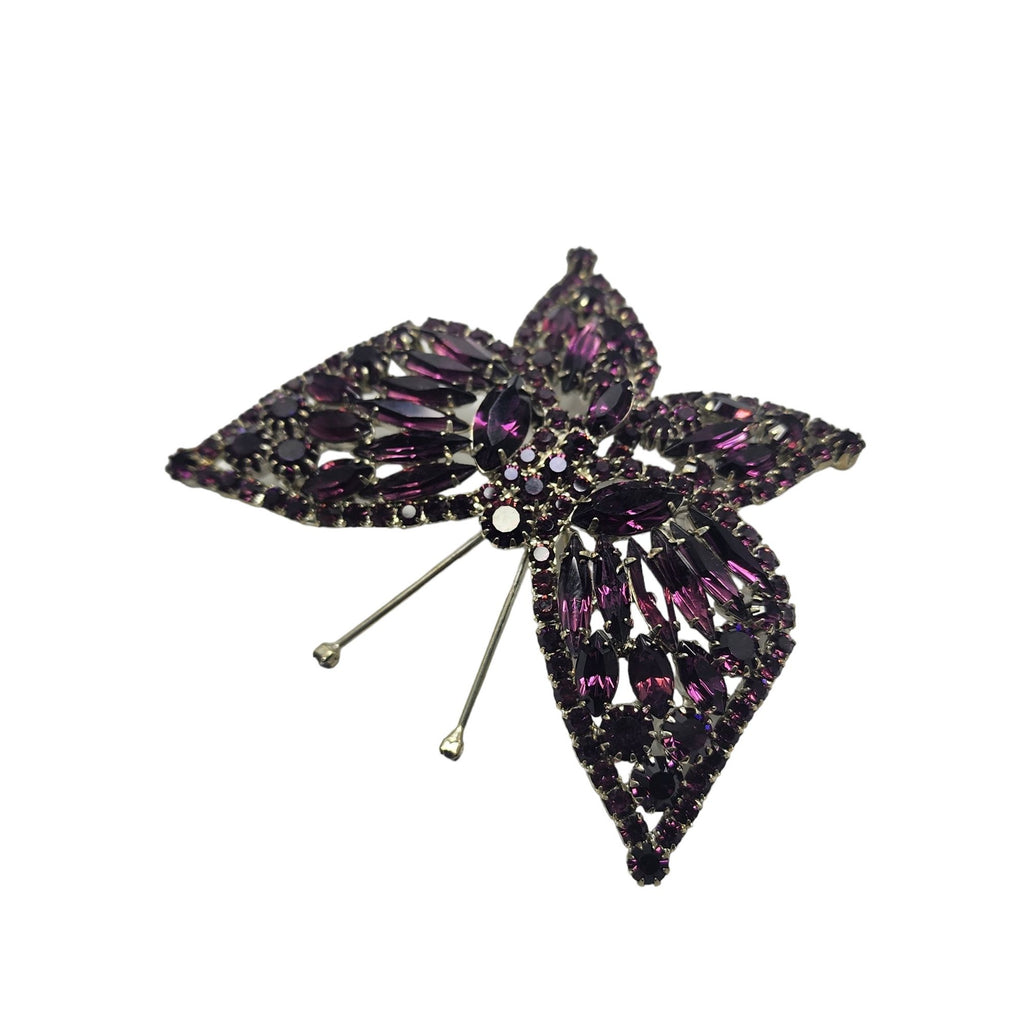 Vintage Huge Rhinestone Purple Butterfly Brooch (A2209)