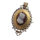 Antique Victorian Elaborate Glass Cameo Brooch Pendant (A3532)