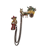 Vintage 40s Rare Enamel Figural Chatelaine Style Brooch (A3632)
