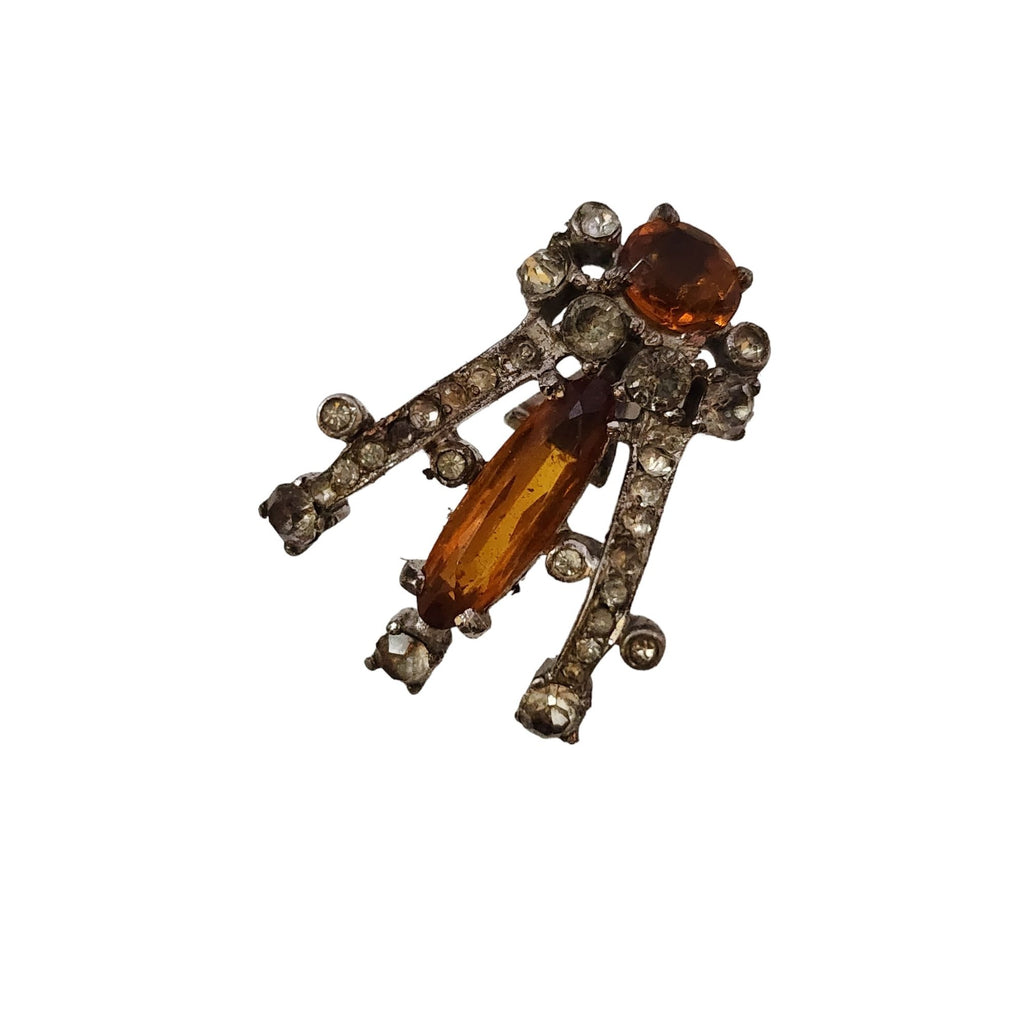 Vintage Sterling Pat Pend Early Rhinestone Clip Earrings (A3677)