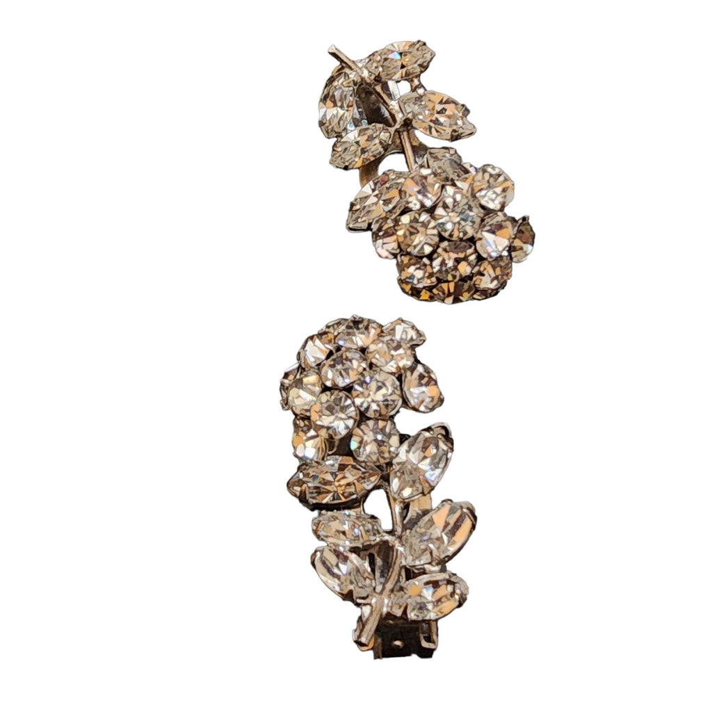 Vintage Unsigned Verified Schreiner Trembling Rhinestone Flower Brooch & Ear Set