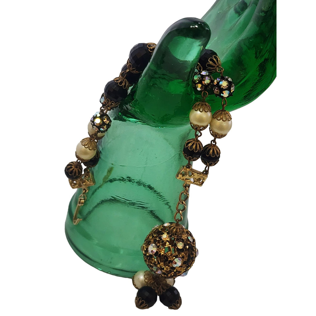 Vintage Hobe Faux Crystal Dangle Ball Charm Bracelet (A4290)