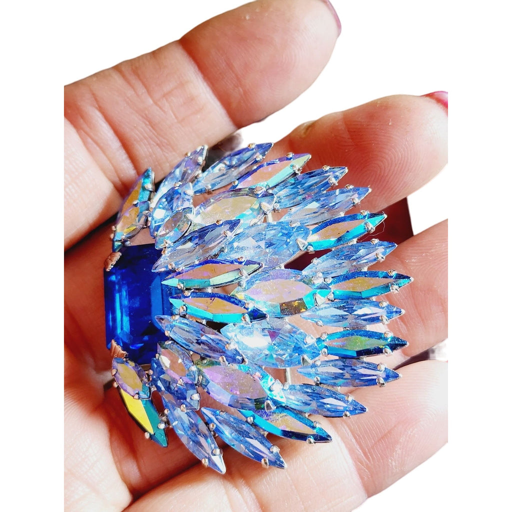 Vintage Spectacular Layered Mirror Coated Rhinestone and Glass Brooch (A1033)