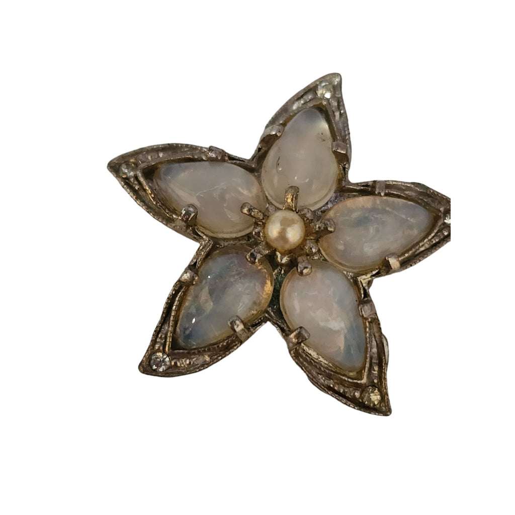 Vintage Opalescent Glass & Rhinestone Flower Clips (A4362)