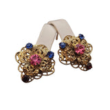 Vintage Filigree & Jeweled Clip Earrings (A2344)