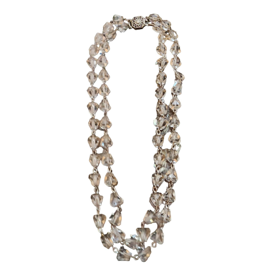 Antique Unique Cut Multi Faceted Double Crystal Necklace (A1842)