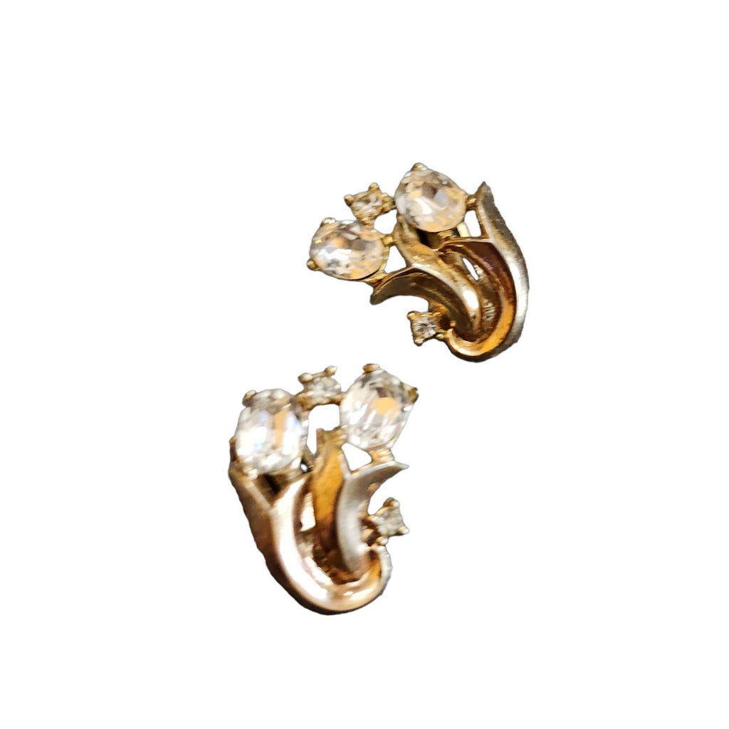 Vintage Signed Trifari Rhinestone Clip Earrings (A2067)