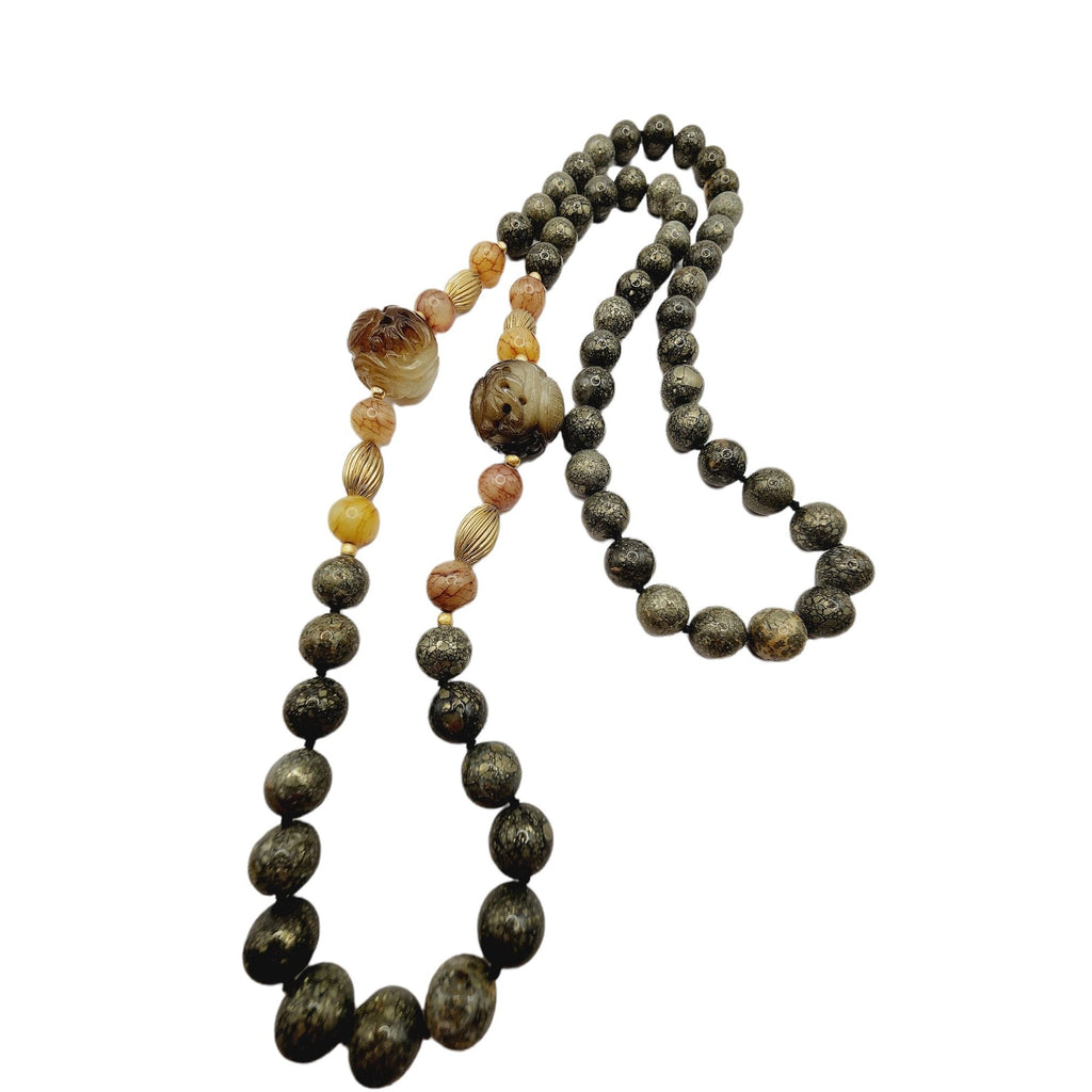 Vintage Hand Knotted Agate Jasper Carnelian Semi Precious Necklace (A672)