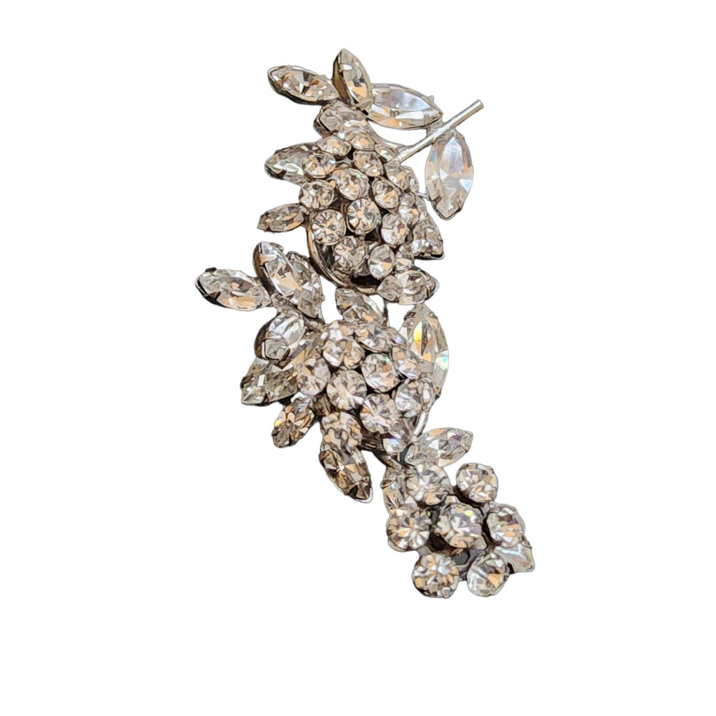 Vintage Unsigned Verified Schreiner Trembling Rhinestone Flower Brooch & Ear Set