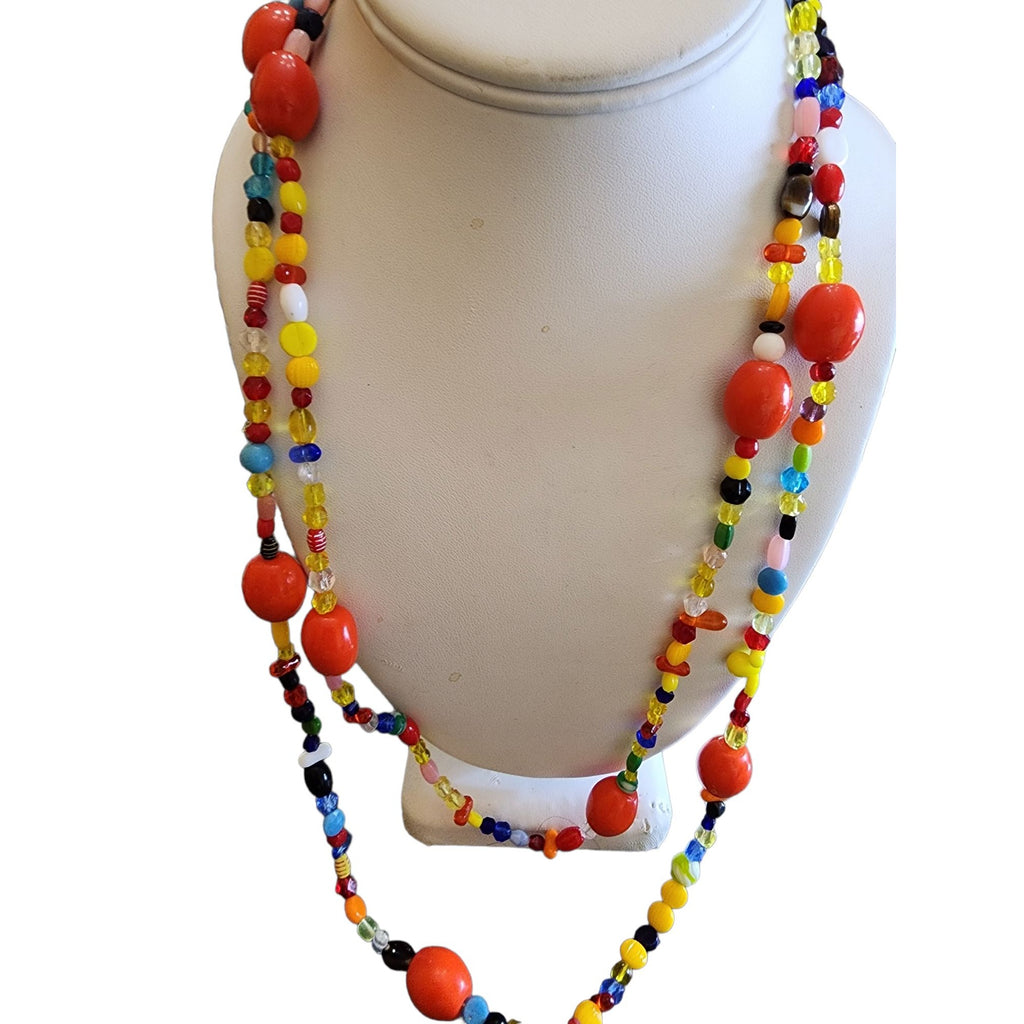 Vintage Glass & Crystal Loopover Multicolored Beaded Necklace (A1987)