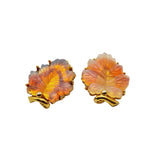 Vintage Signed Pat Pend Glass Leaf Earrings (A529)