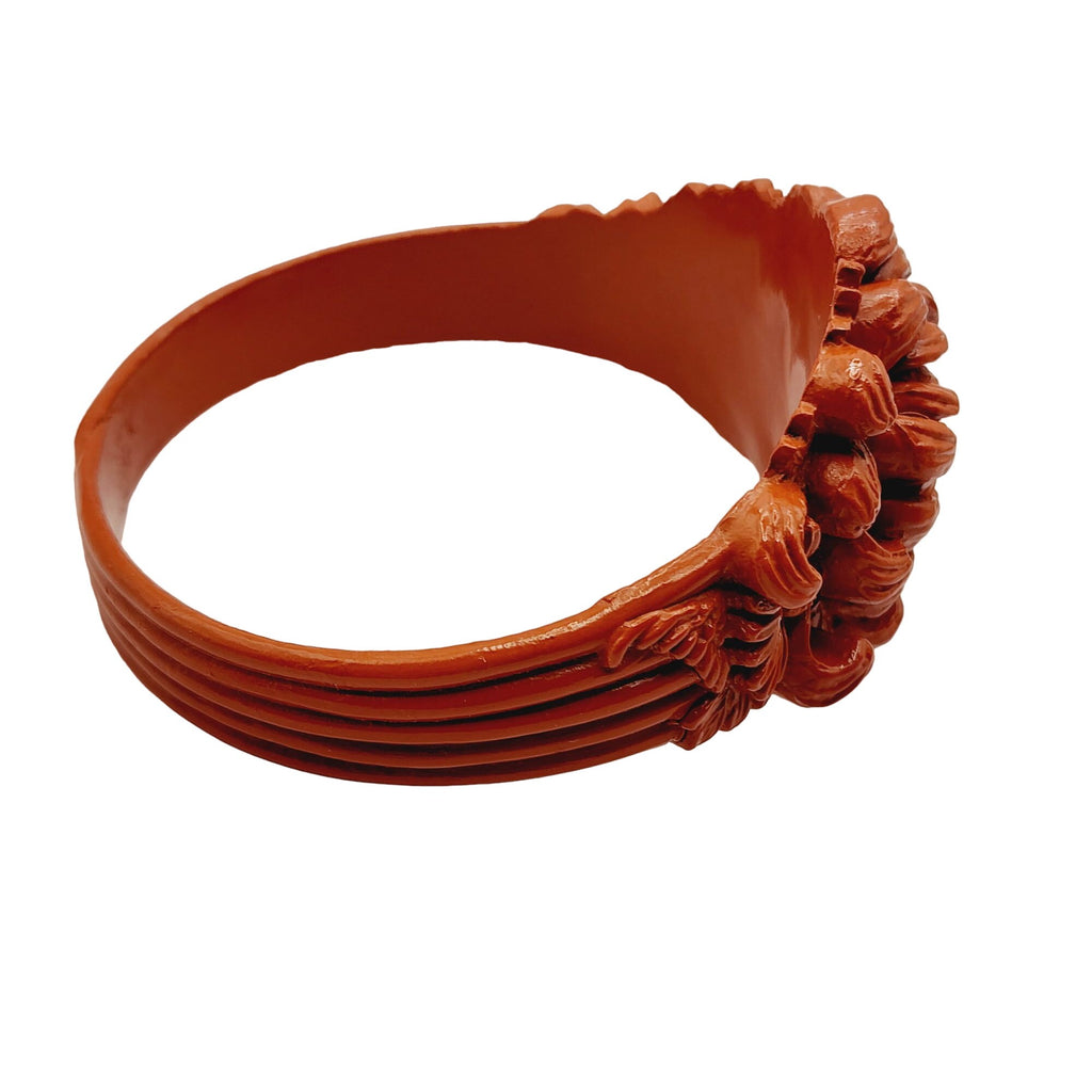 Antique Beautifully Carved Celluloid Flower Bangle Bracelet (A506)