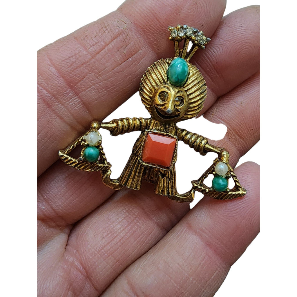 Vintage Cute Little Man with UV Stones Brooch (A1976)