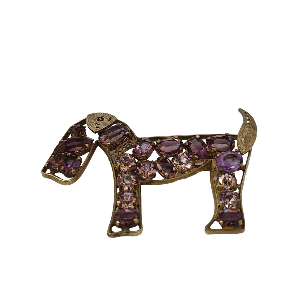 Antique Unsigned Rare Czech Glass Dog Brooch (A3611)