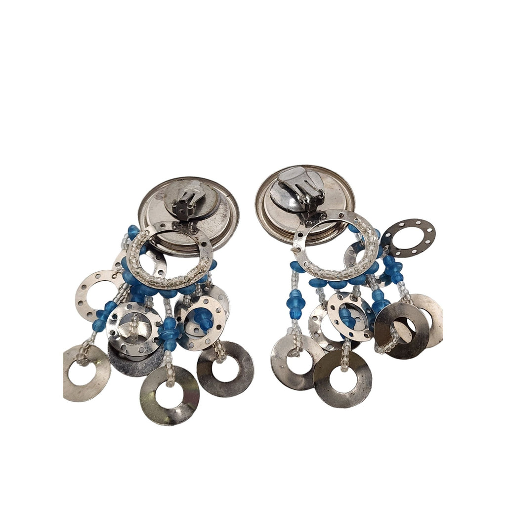 Vintage 80s Resin & Glass Dangle Clip Earrings (A3831)