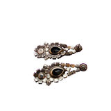 Vintage Black Clear Rhinestone Chandelier Pierced Earrings (A2024)