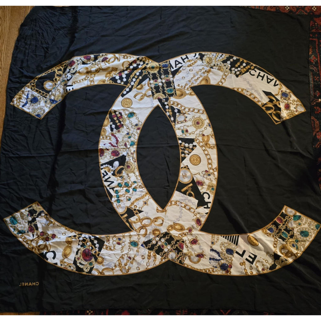 Chanel Silk Jeweled Double Check Silk Scarf (A7761)
