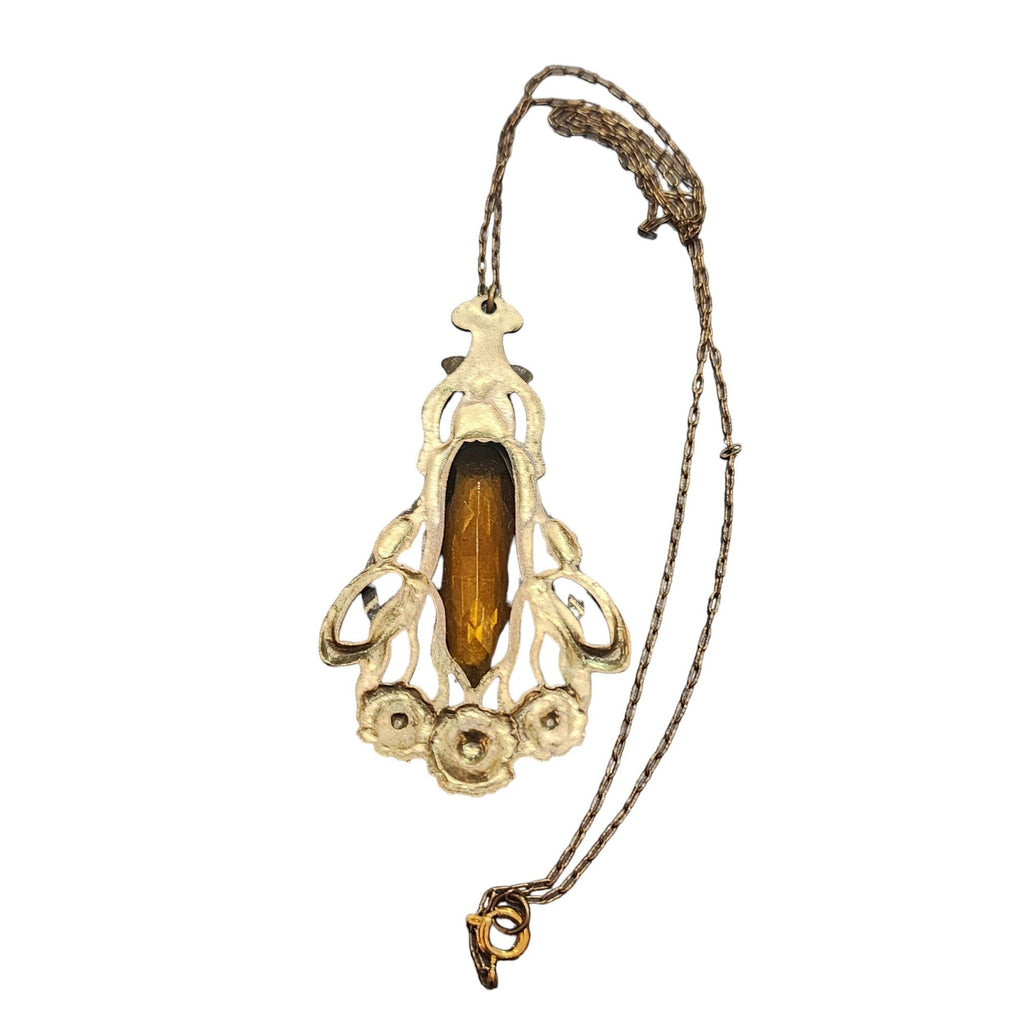 Vintage Possibly Neiger Enamel Czech Glass Pendant Necklace (A3712)