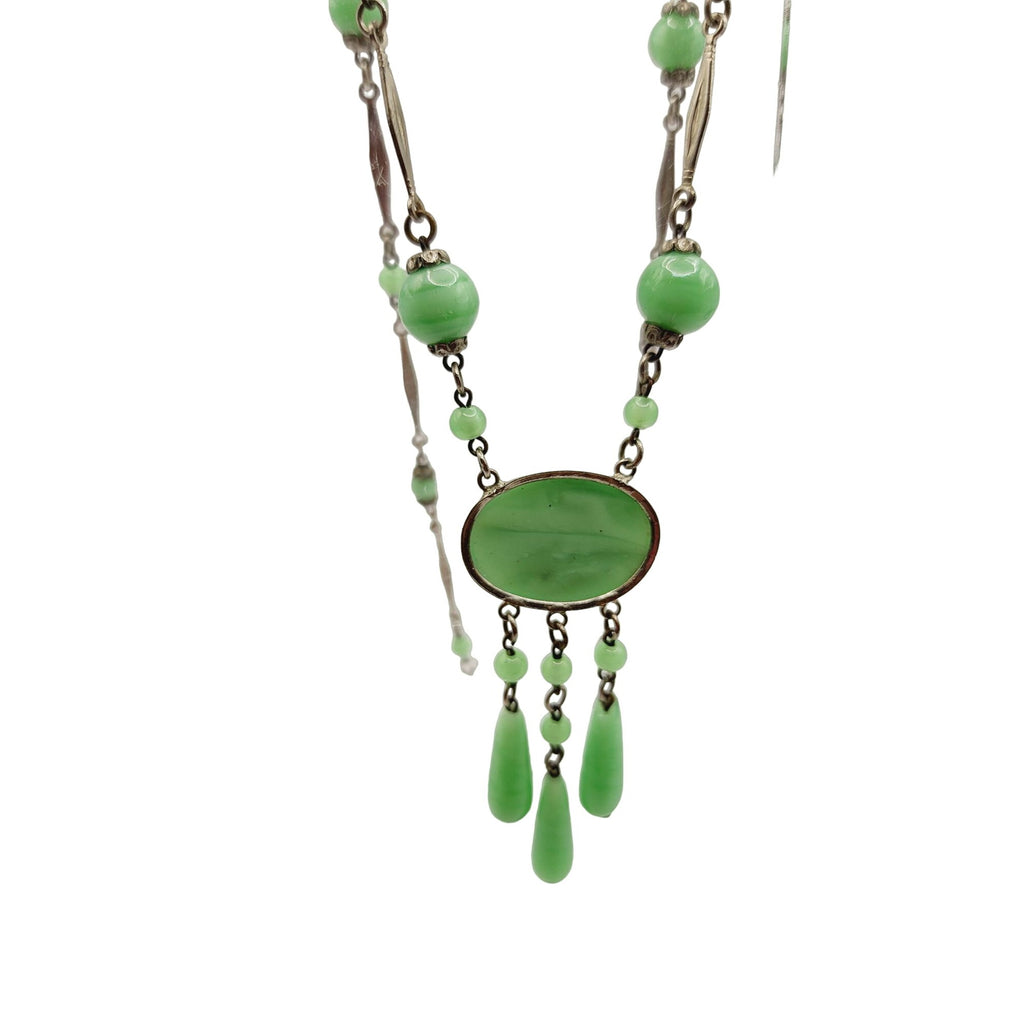 Vintage Czech Deco Pendant Necklace with Dangles (A574)