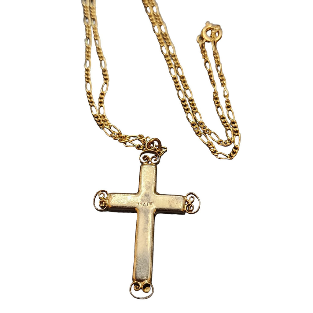 Vintage Mosaic Signed Italy Cross Pendant Necklace (A2346)