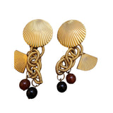 Vintage Textured Metal Gold Tone Ribbed Dangle Pierced Earrings (A1833)
