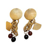 Vintage Textured Metal Gold Tone Ribbed Dangle Pierced Earrings (A1833)