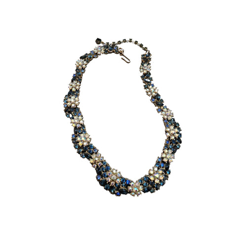 Vintage Stunning Crystal & Atlas Glass Rhinestone Bib Necklace (A4442)