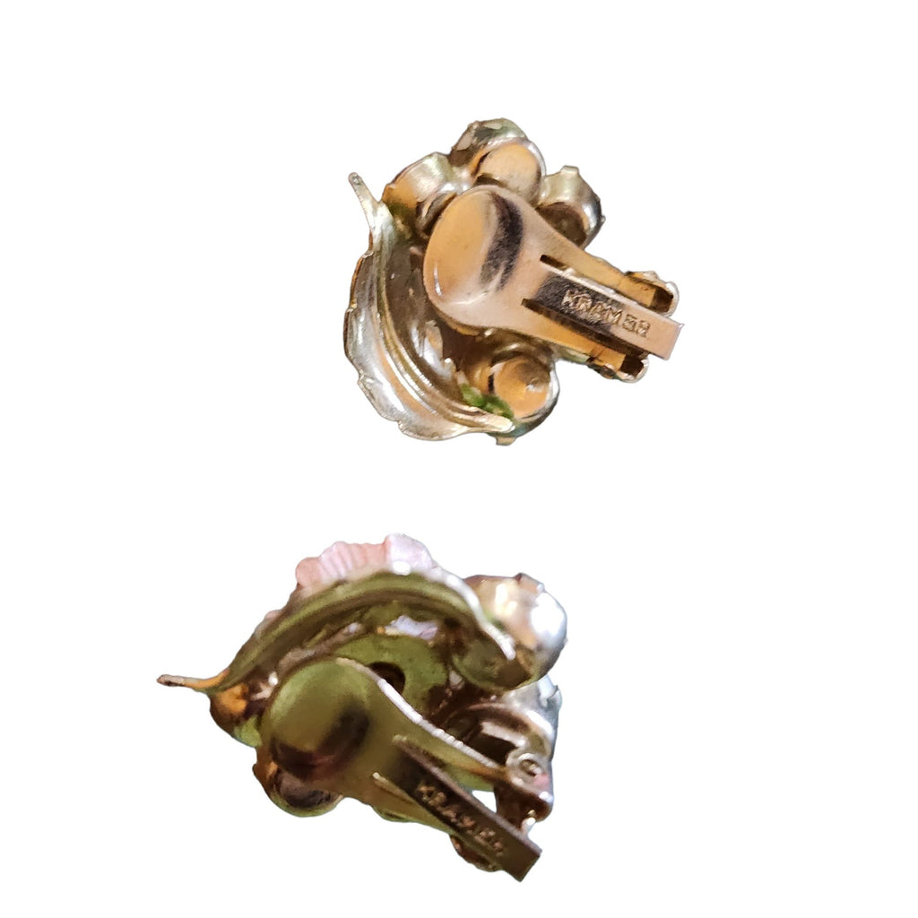 Vintage Kramer Signed Enamel Flowers Earrings (A1994)