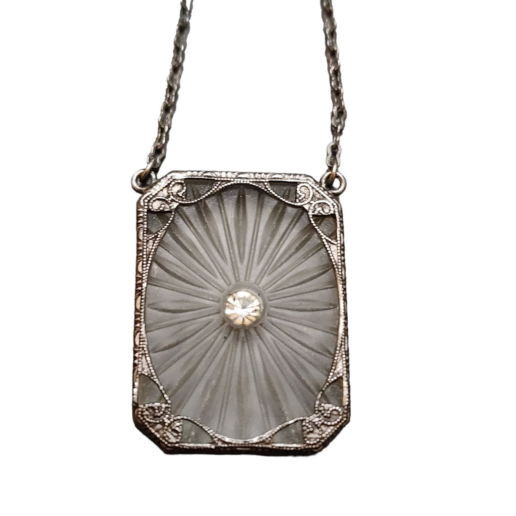 Beautifu Vintage Art Deco Camphor Glass Pendant Necklace (A2336)