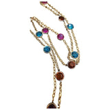 Vintage 80s Large Multicolor Crystal Sautoir Necklace (A1851)